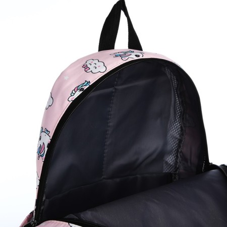 Young backpack from textiles with a zipper, 3 pockets, waist bag, pink color-6