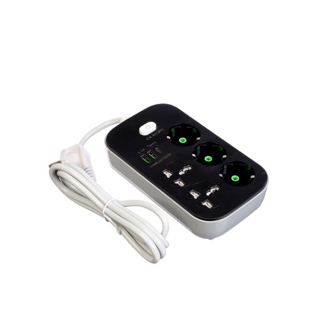 Удлинитель 3 евро + 2 унив.роз, 2м, 1300 Вт, 3х0.75 мм2, 2 USB-A+USB-C, 2.1А, c з/к, с выкл. 10534