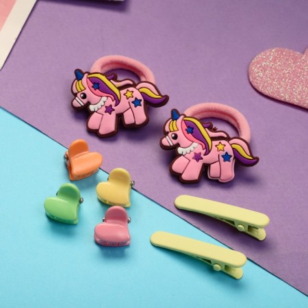 Set for hair "Tiny" (4 clamps, 4 crab) is a bright unicorn, mix-2
