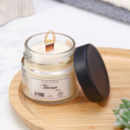 Aromatic candle made of soy wax in a bank, 75 g, white linen