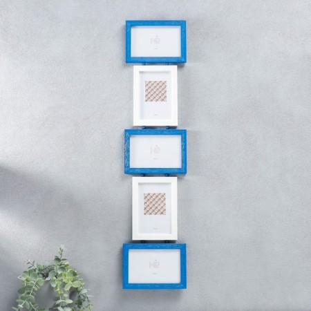 Photo frame plastic in 5 photos "Kruzo", col. with beads white-blue