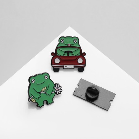 Set of badges (3 pcs.) “Frog Romance”, colored in ferrous metal-3