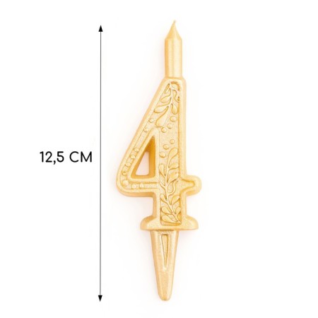Candle for the cake number "Golden Patter", 10.2 cm, number "4"-1