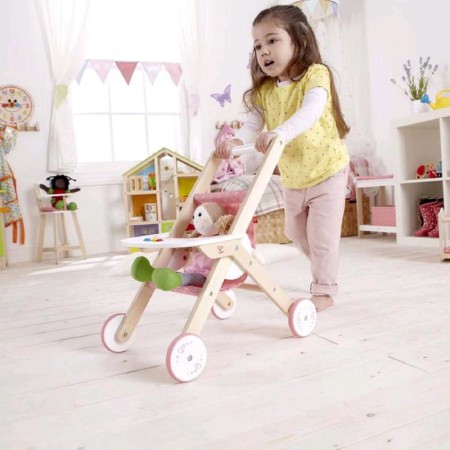 Walking stroller for Hape dolls, wooden