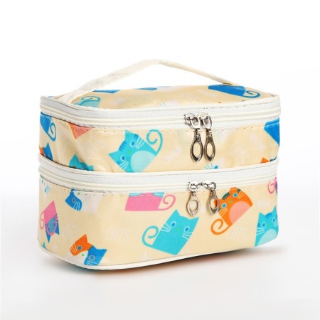 Cosmetic bag, 2 parts on zippers, beige color
