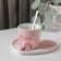 Coffee pair of ceramic “Heart Bear”, 3 objects: mug 200 ml, saucer 15.5 × 15 × 8 cm, spoon, pink color