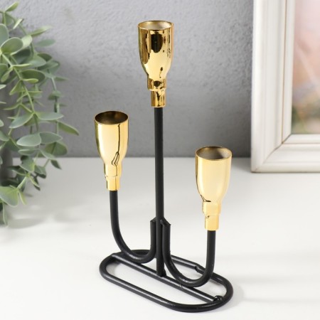 Summary Metal for 3 candles of "Singer" black with gold 16.5x5.8x22.8 cm-3