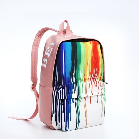 Youth backpack from textiles, 4 pockets, pink/multi -colored color-2