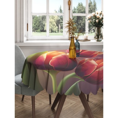 Gabloon on the table "Bouquet of tulips", round, Saten, d = 150 cm