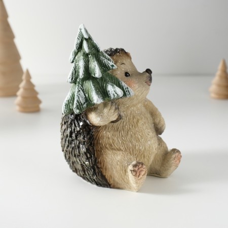 Souvenir Polystone "Cute Hedgehog with Christmas tree" 10x9.5x12.5 cm-2