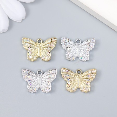 Decor for creativity metal, rhinestones "Butterfly with open wings" mix 1.4x1.9 cm