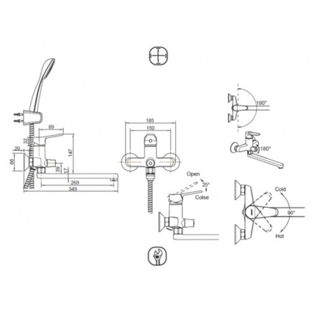 Bravat ECO 7F611147C-LB bath mixer, with long surge and shower water-2