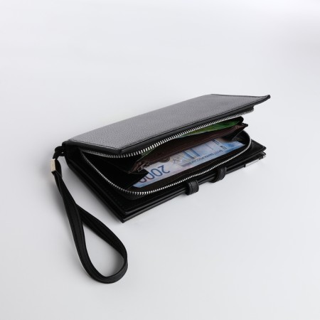Male purse for magnet, clip for bills, separation for SIM cards, black color-3