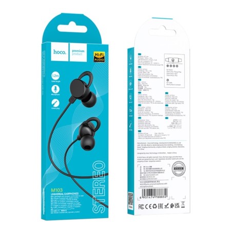 Hoco M103 headphones, wired, vacuum, microphone, 1.2 m, black-5