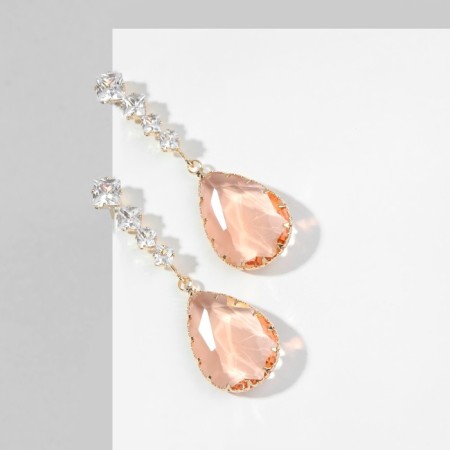 Earrings with rhinestones "Eden" drop, golden-white color in gold-1
