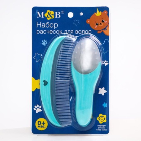 Set for hair care "Bear Prince", comb and brush, turquoise color-1