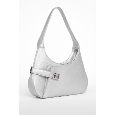 Women's bag with zipper, silver color-2