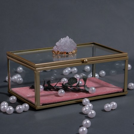 Organizer for storage "Crystal", with a lid, glass, 1 section, 14.5 × 9 × 8 cm, the color is transparent/copper/pink-2