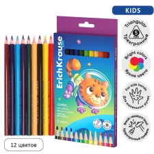 Карандаши 12 цветов ErichKrause "Kids Jumbo Space Animals", дерево, трехгранные 5 мм, европодвес