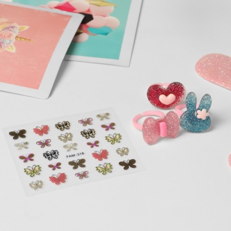 The kit of children's “chosen” 4 items: 3 rings, stickers on nails, shape mix, colored-1