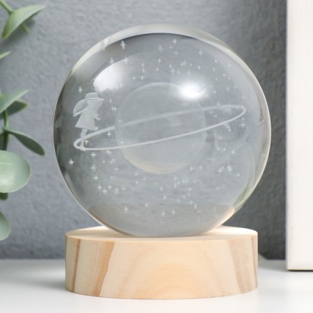 Souvenir glass backlight "Girl in space" d = 8 cm stand wood, usb 8x8x9.5 cm-2