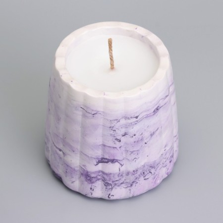 A candle in a candlelight made of gypsum with smooth faces, 9.5x9cm, marble with purple strips-2