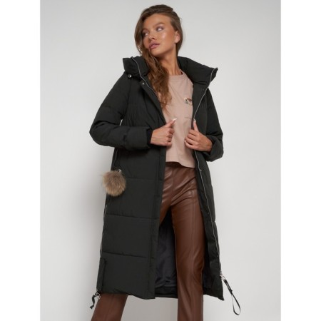 Coat insulated winter female, size 44, dark green color-21