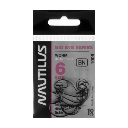 Offset hook Nautilus offset Big Eye Series Worm 1006, No. 6, 10 pcs.