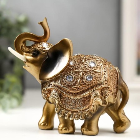 Souvenir Polystone "Elephant in the Golden Popone with Crystals" 13.5x12.5x5.5 cm