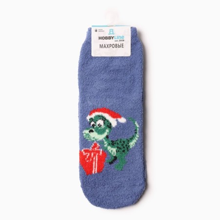 Women's terry socks "Dragon with a gift box", blue color, size 36-40-2