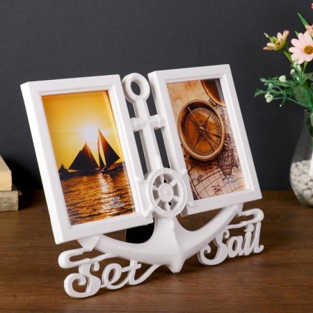Photo frame plastic in 2 photos 10x15 cm "Anchor" white 23x29 cm-1