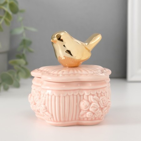 Casmic Coramics "Bird on the Provence Flower" Pink 8.5x8.5x9.2 cm-1
