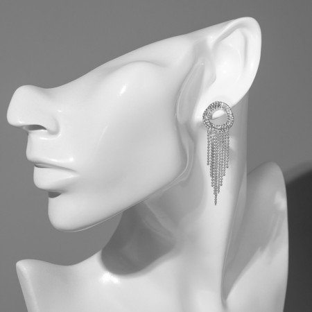 Hanging earrings "Circle" with chains, color silver-3