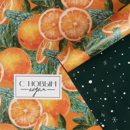 Paper packing glossy bilateral "Mandarins", 70 x 100 cm, New Year