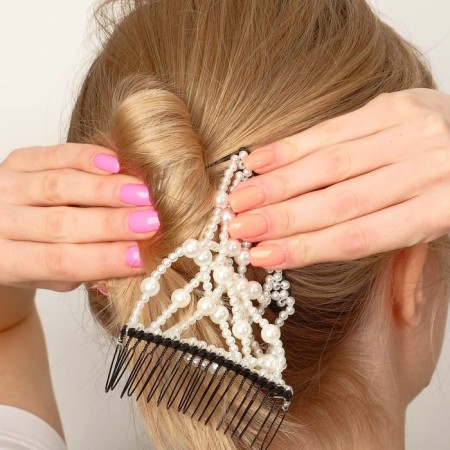 Hair clip "Pearl of the pearl mesh" large bead, white-2