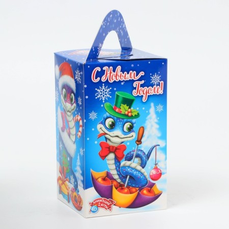 New Year. Gift box New Year's tetrahedral large "snakes" with animation 10*10*18 cm.-2