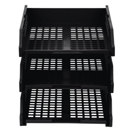 A set of horizontal paper trays, Strong 3 pieces, on metal rods, black-3