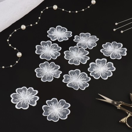 Knitted elements "flowers", d = 4.5 cm, 10 pcs, white color-1