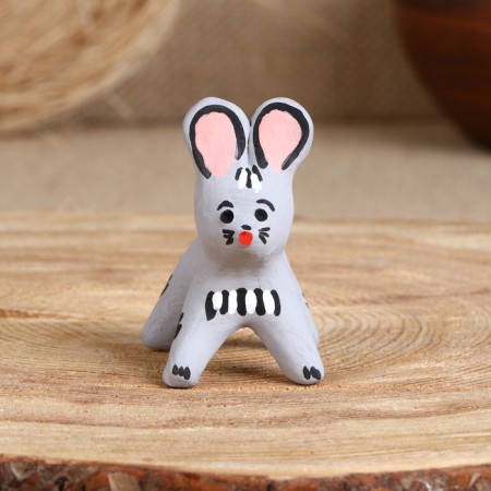 Souvenir "Bunny", white, gray, 3.5 × 4 × 5.5 cm, Kargopol toy, mix-1