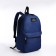 A backpack with a zipper, external pocket, blue color