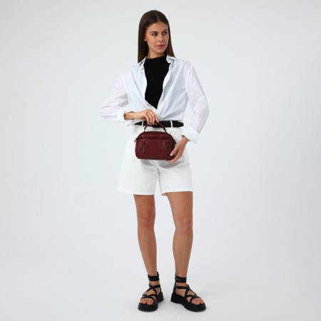 Cross-Bodi bag with zipper, burgundy color-1