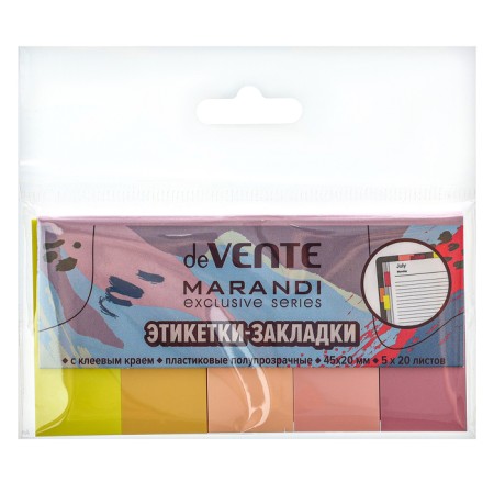 Bookmarks with adhesive edge are plastic, 20 x 45mm, 5 colors x 20 sheets, Devente Marandi, Blister, 2011205