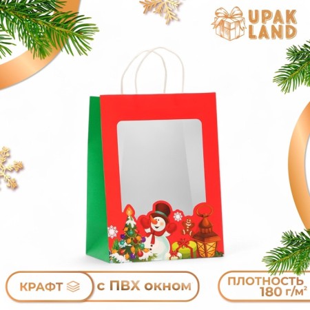 Gift package with the Snowman window 30 x 22 x 14 cm, red