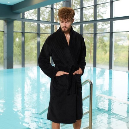 Unisex bathrobe Lovelife "Hygge" color Black, One Size, microfiber, 100% p/e, 250 g/m2-1