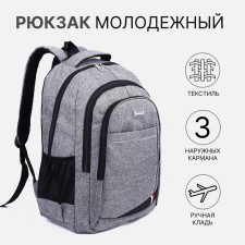 A backpack with a zipper, 2 external pockets, color gray color