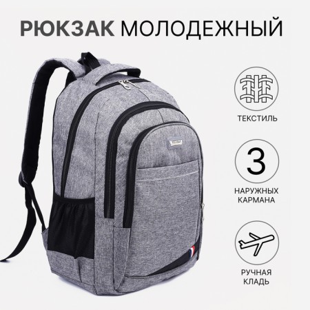 A backpack with a zipper, 2 external pockets, color gray color