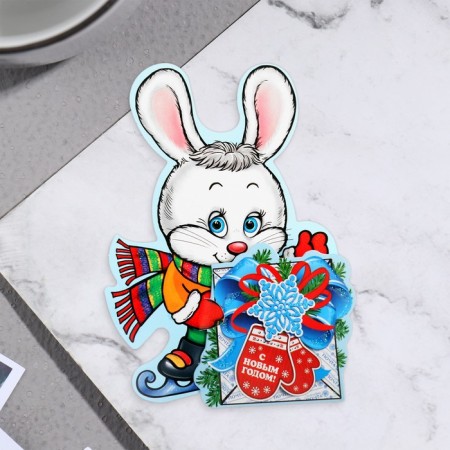 Mini-postcard "Happy New Year!" glitter, hare, 20x14 cm-2