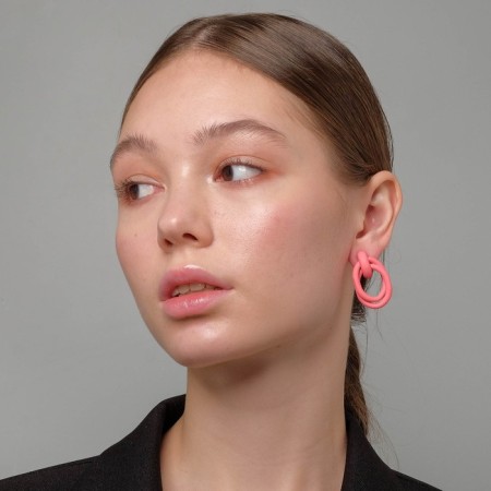 Earrings Metal "Botthega" two ovals, pink color-3