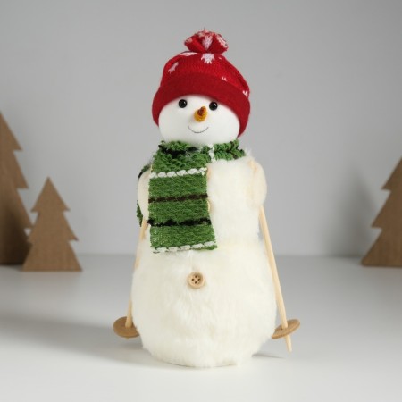 Souvenir Textile "Snowman in a green scarf, skiing" 12x9x20 cm