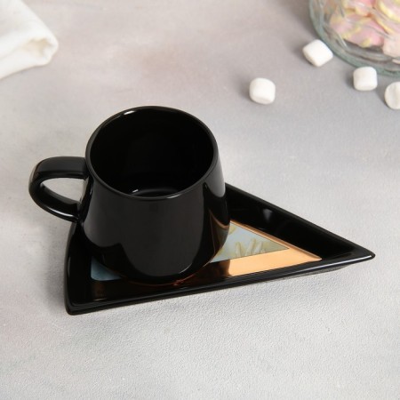 Tea couple ceramic "art", mug 130 ml, saucer 11x14.5 cm, black color-2